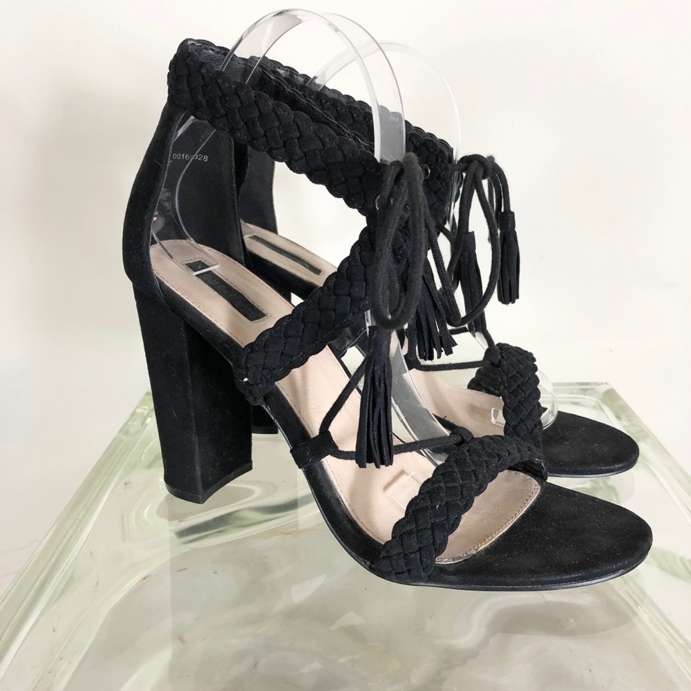 Black Faux suede lace up chunky heels 8.5